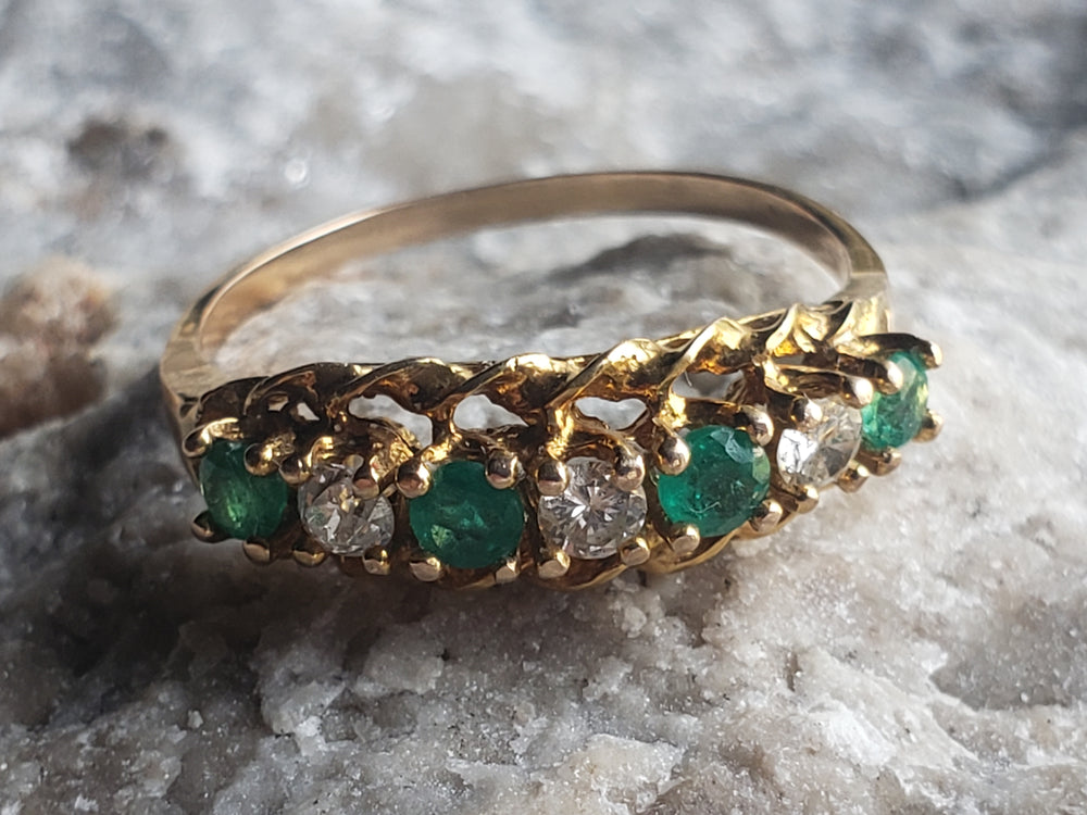 Emerald and Diamond Band / May Birthstone Ring