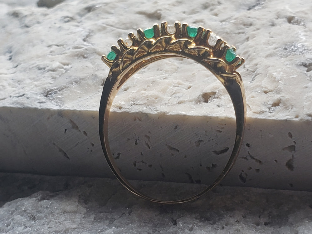 Emerald and Diamond Band / May Birthstone Ring