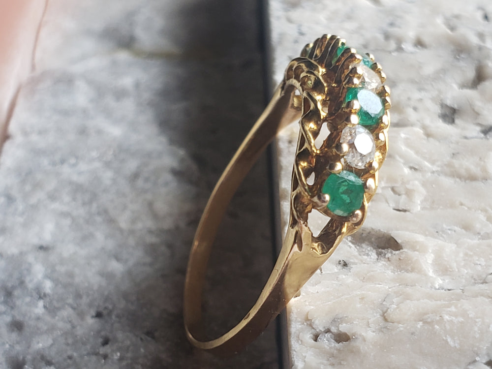 Emerald and Diamond Band / May Birthstone Ring