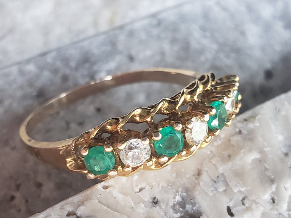 Emerald and Diamond Band / May Birthstone Ring