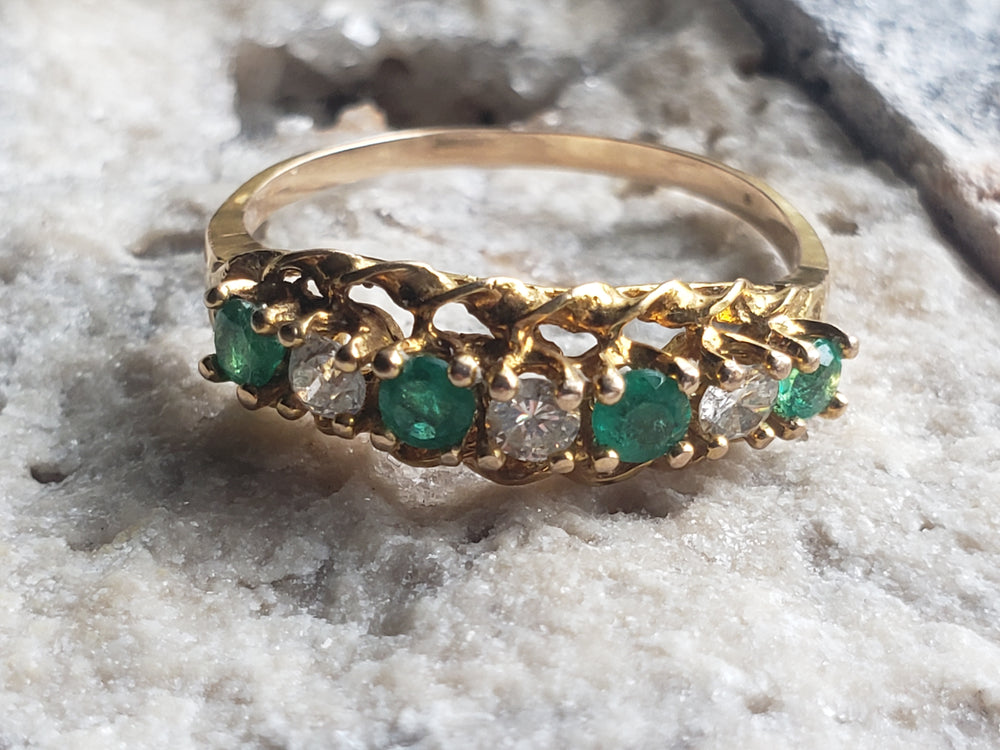 Emerald and Diamond Band / May Birthstone Ring