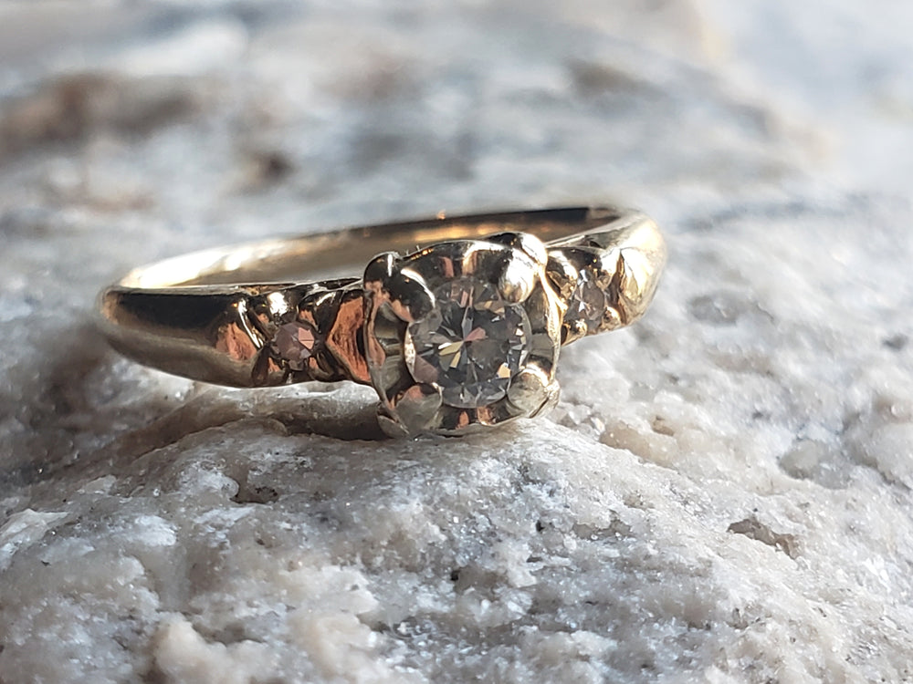 Vintage Diamond Engagement Ring / Three Stone Diamond Engagement Ring