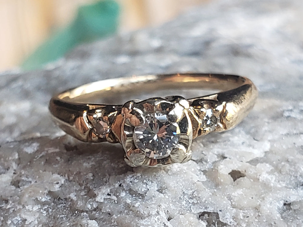 Vintage Diamond Engagement Ring / Three Stone Diamond Engagement Ring