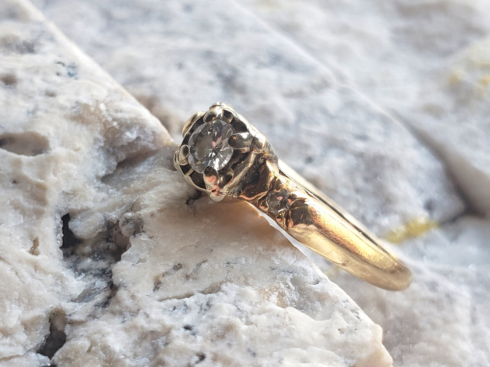Vintage Diamond Engagement Ring / Three Stone Diamond Engagement Ring