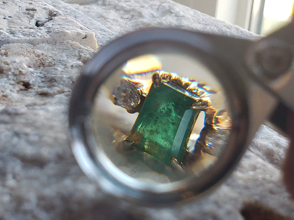 Emerald and Diamond Ring / May Birthstone / Emerald Engagement Ring