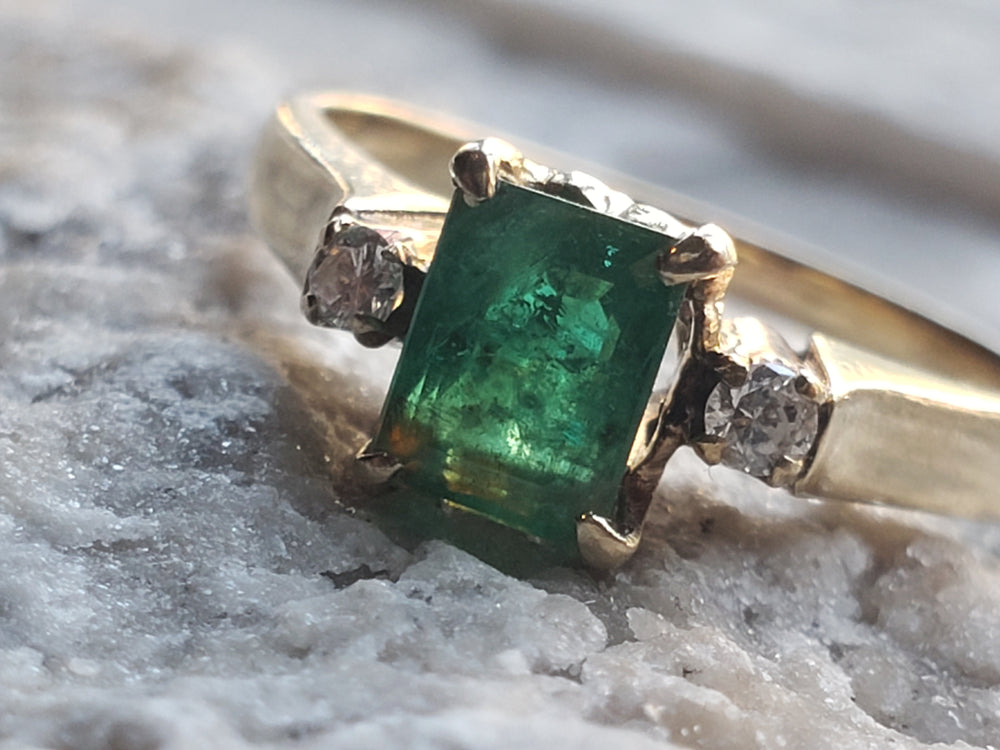 Emerald and Diamond Ring / May Birthstone / Emerald Engagement Ring