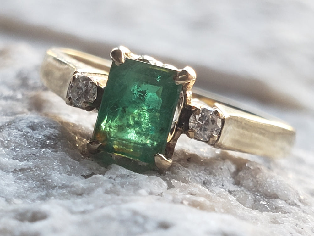 Emerald and Diamond Ring / May Birthstone / Emerald Engagement Ring