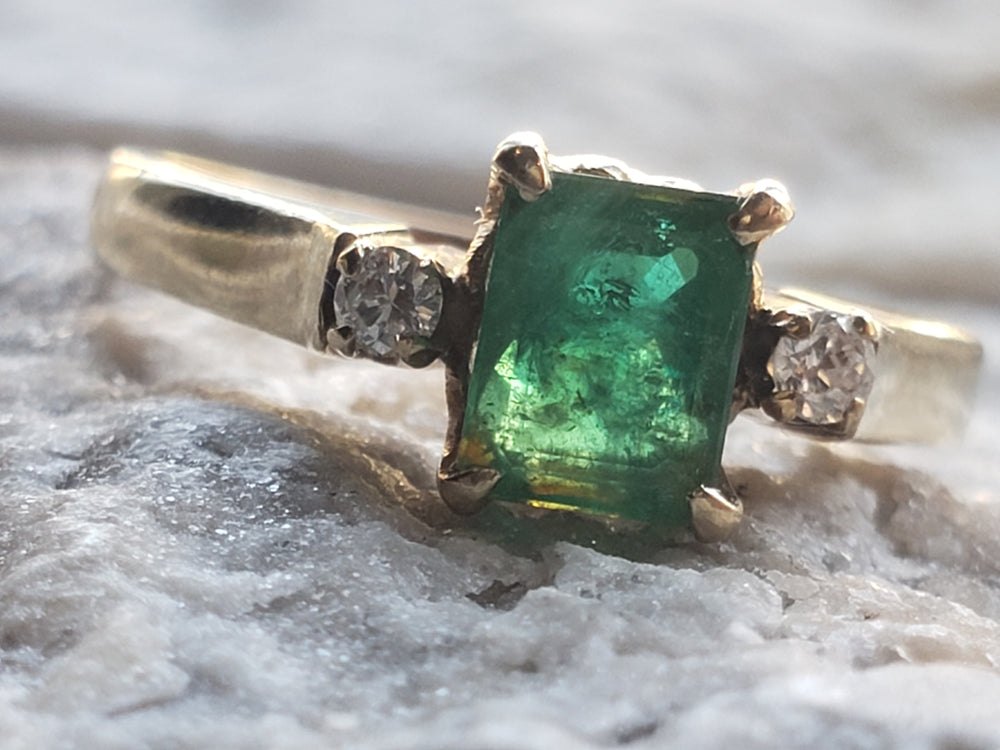 Emerald and Diamond Ring / May Birthstone / Emerald Engagement Ring