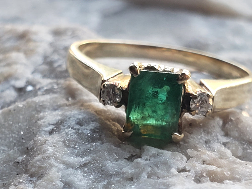 Emerald and Diamond Ring / May Birthstone / Emerald Engagement Ring