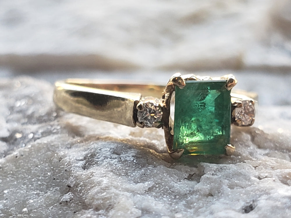 Emerald and Diamond Ring / May Birthstone / Emerald Engagement Ring