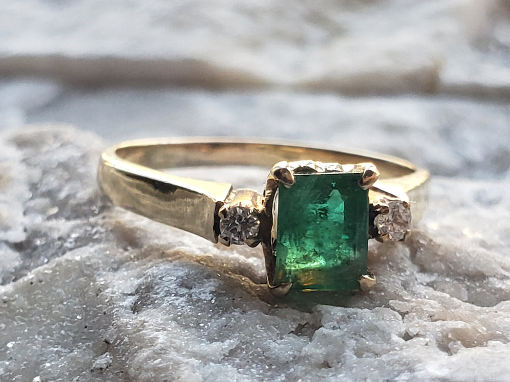 Emerald and Diamond Ring / May Birthstone / Emerald Engagement Ring
