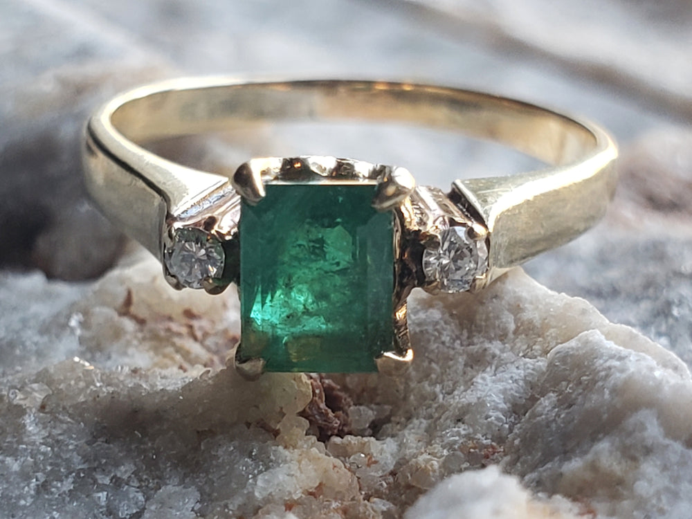 Emerald and Diamond Ring / May Birthstone / Emerald Engagement Ring