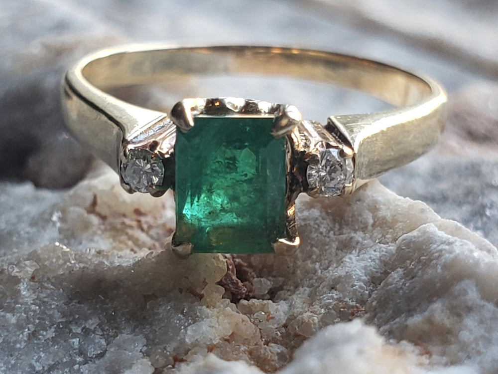 Emerald and Diamond Ring / May Birthstone / Emerald Engagement Ring