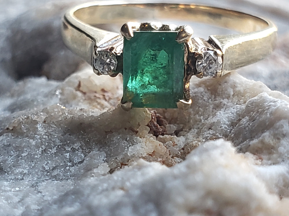 Emerald and Diamond Ring / May Birthstone / Emerald Engagement Ring
