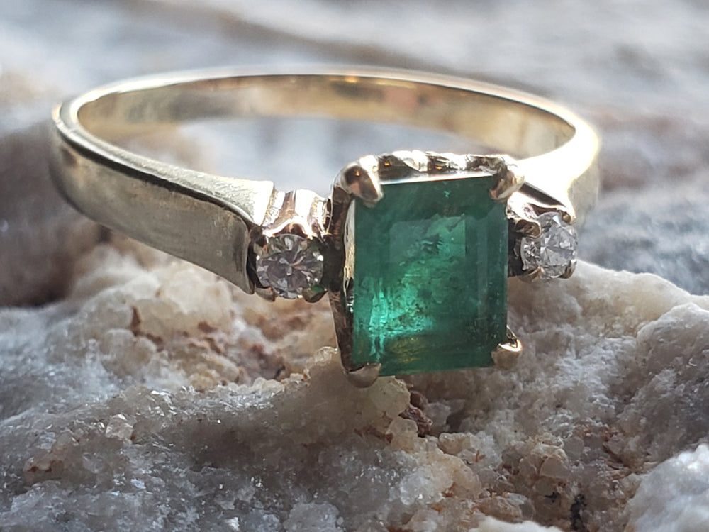 Emerald and Diamond Ring / May Birthstone / Emerald Engagement Ring