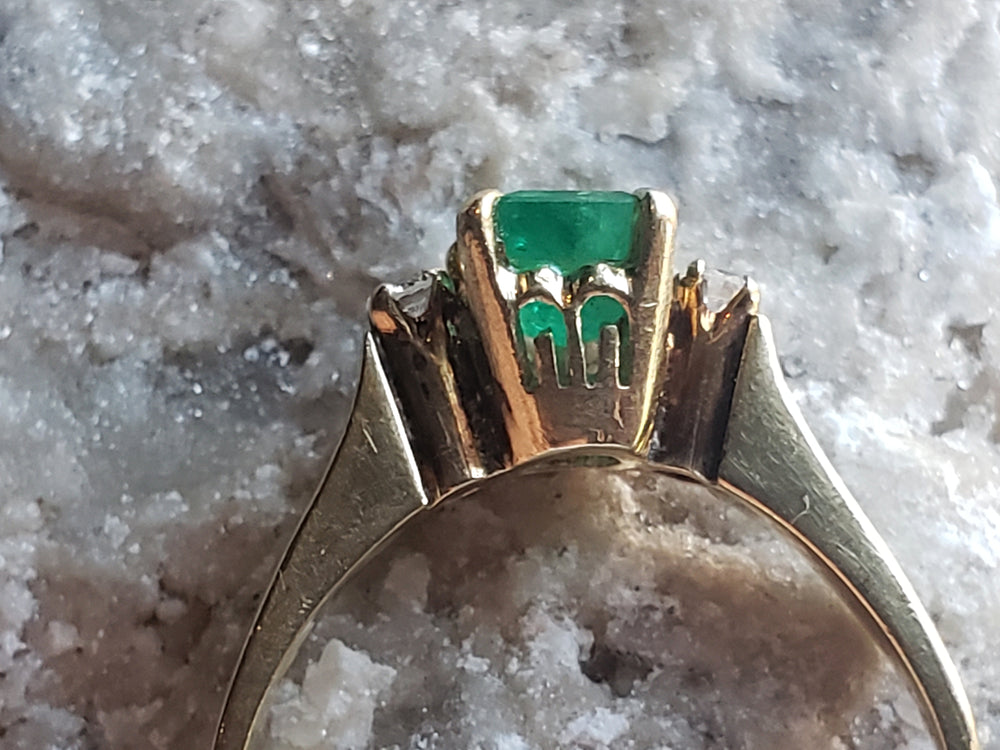 Emerald and Diamond Ring / May Birthstone / Emerald Engagement Ring