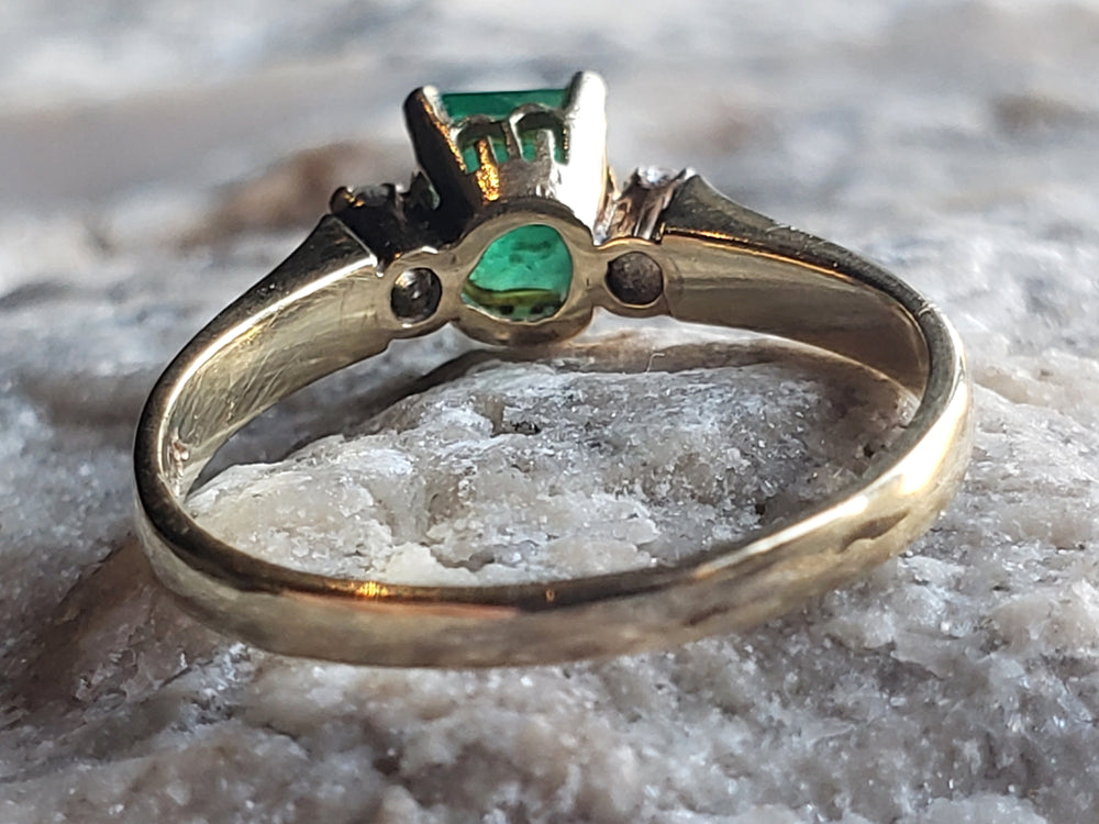 Emerald and Diamond Ring / May Birthstone / Emerald Engagement Ring