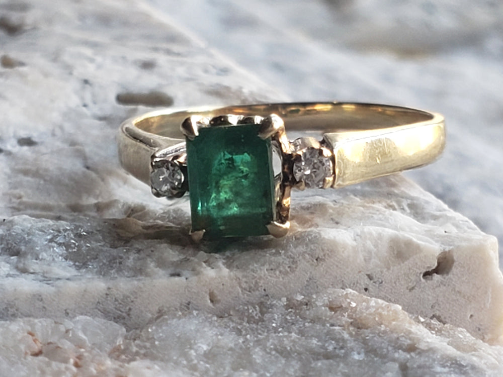 Emerald and Diamond Ring / May Birthstone / Emerald Engagement Ring