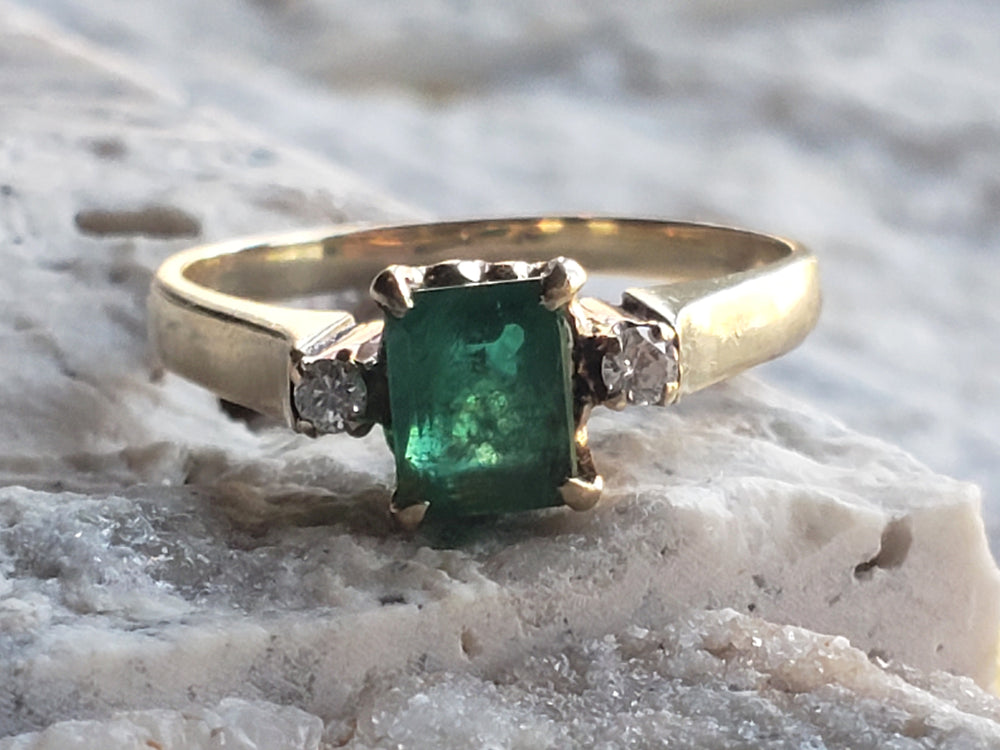 Emerald and Diamond Ring / May Birthstone / Emerald Engagement Ring