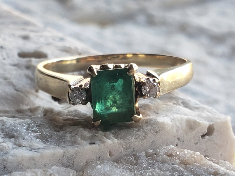 Emerald and Diamond Ring / May Birthstone / Emerald Engagement Ring