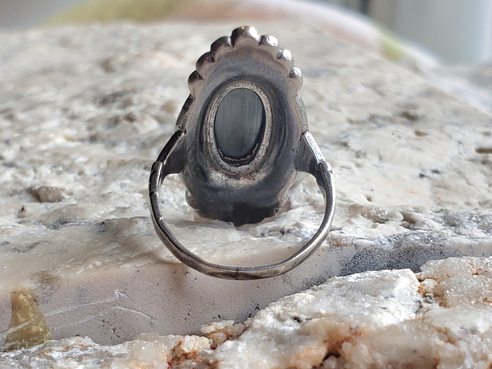 Hematite and Marcasite Sterling Silver Ring / Art Deco Pinky Ring