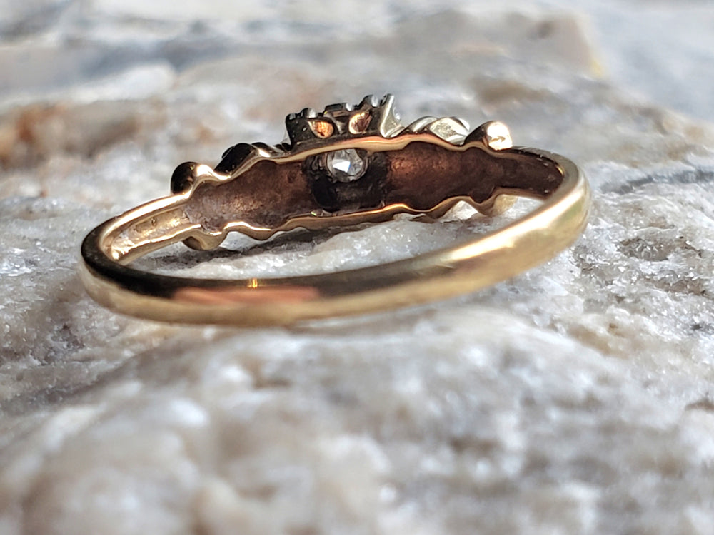 Art Deco Engagement Ring with Natural Diamond / Forget-me-not Floral Engagement Ring