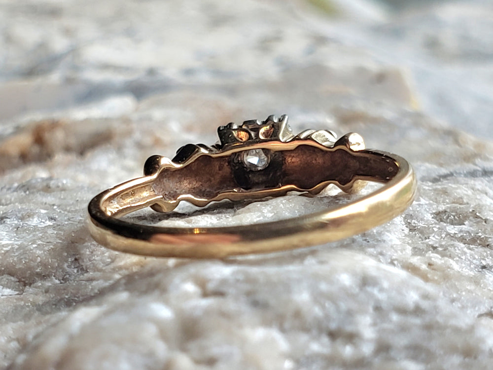 Art Deco Engagement Ring with Natural Diamond / Forget-me-not Floral Engagement Ring
