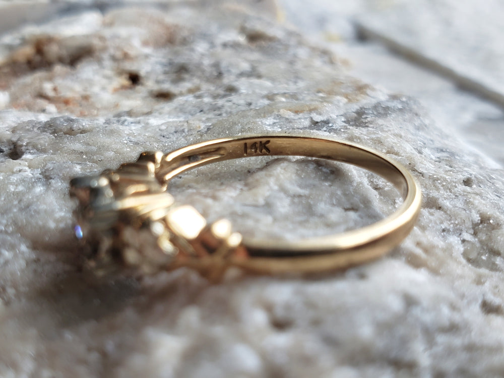 Art Deco Engagement Ring with Natural Diamond / Forget-me-not Floral Engagement Ring