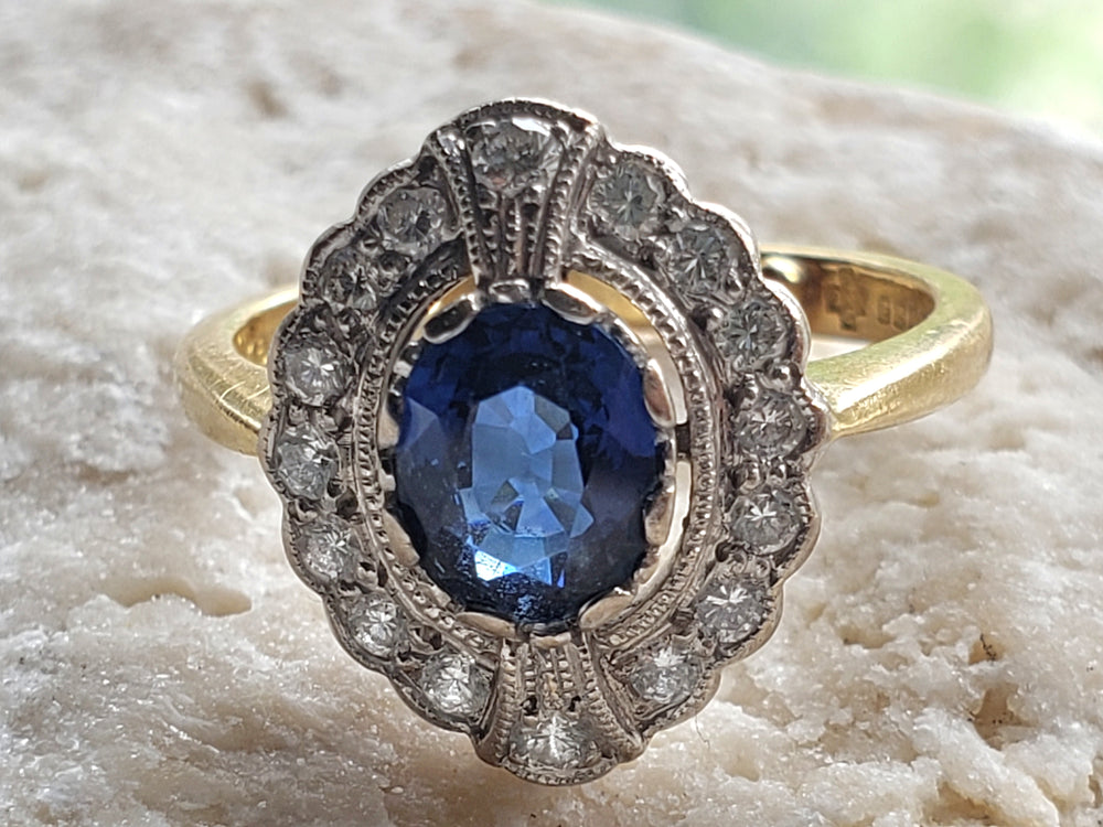 Appraised Vintage Sapphire Ring / Natural Sapphire and Diamond Ring