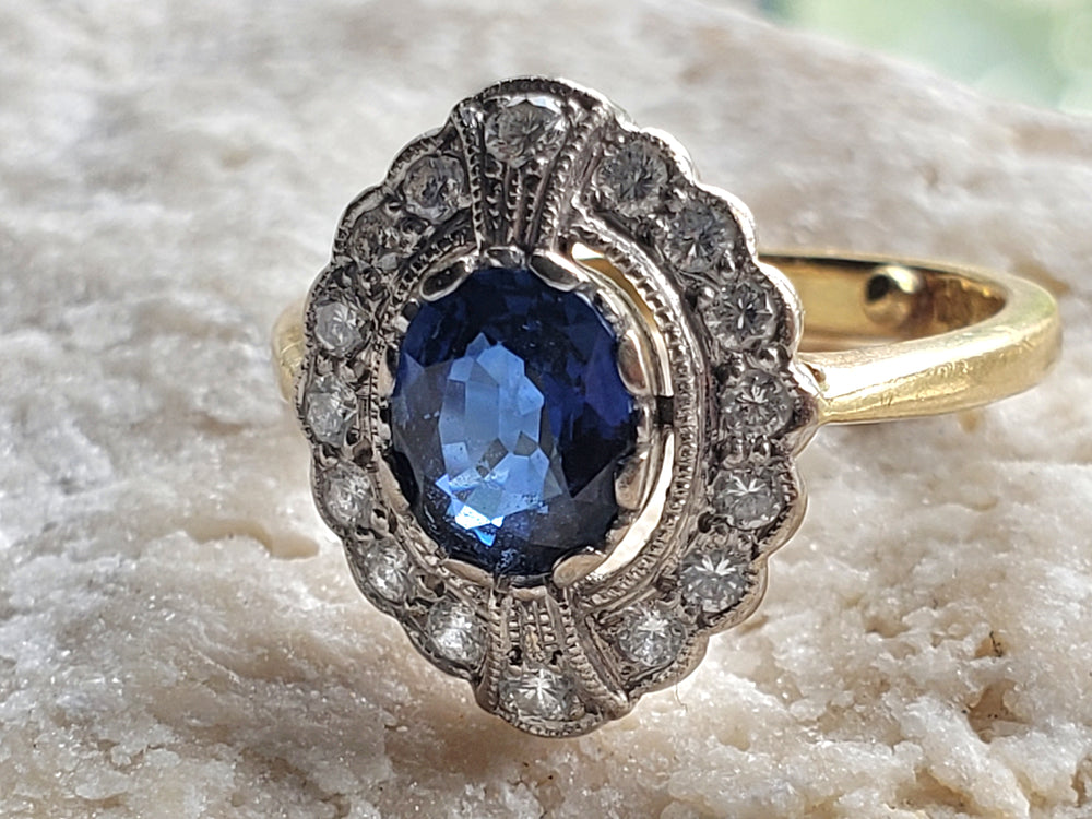 Appraised Vintage Sapphire Ring / Natural Sapphire and Diamond Ring