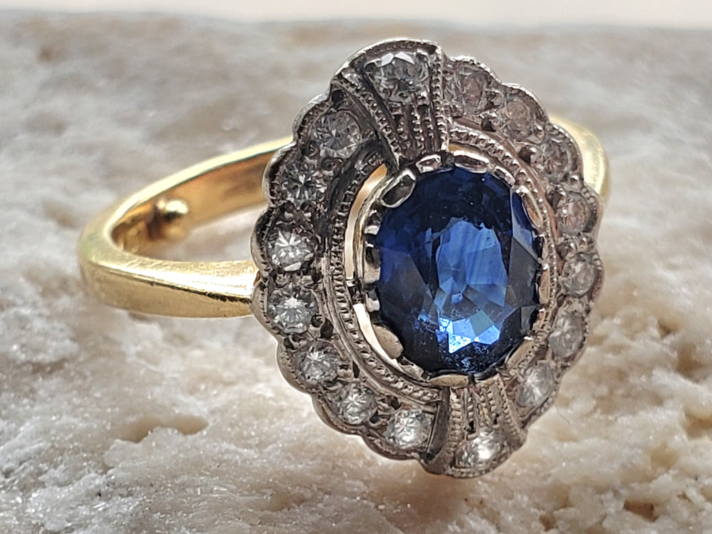 Appraised Vintage Sapphire Ring / Natural Sapphire and Diamond Ring