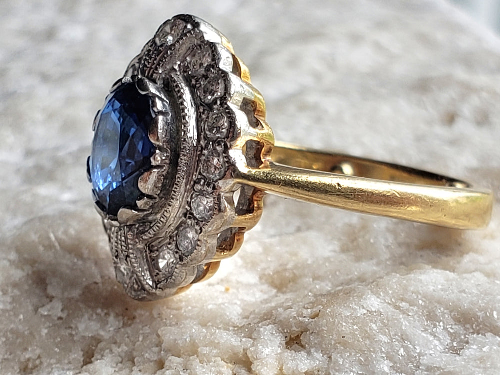 Appraised Vintage Sapphire Ring / Natural Sapphire and Diamond Ring
