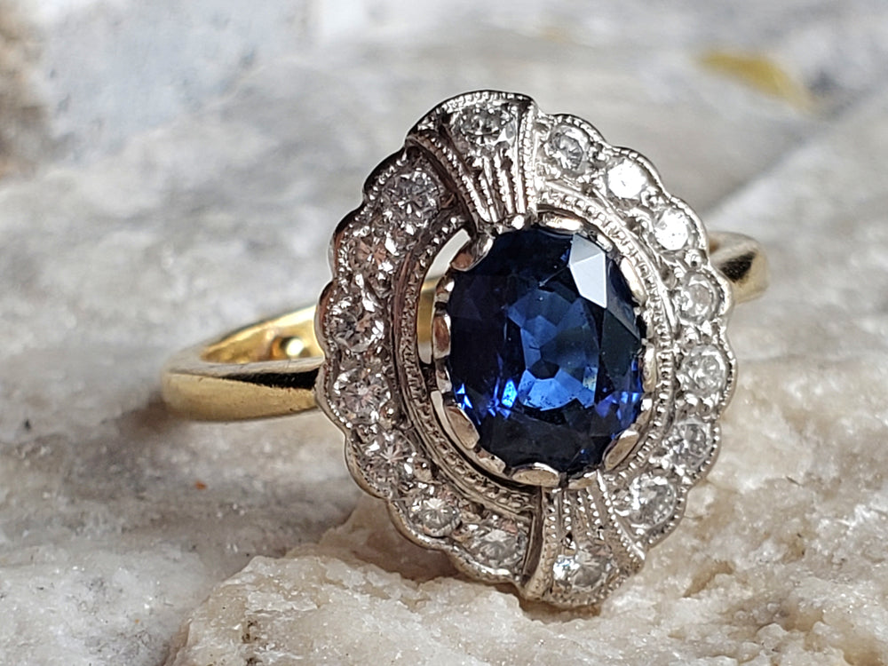 Appraised Vintage Sapphire Ring / Natural Sapphire and Diamond Ring