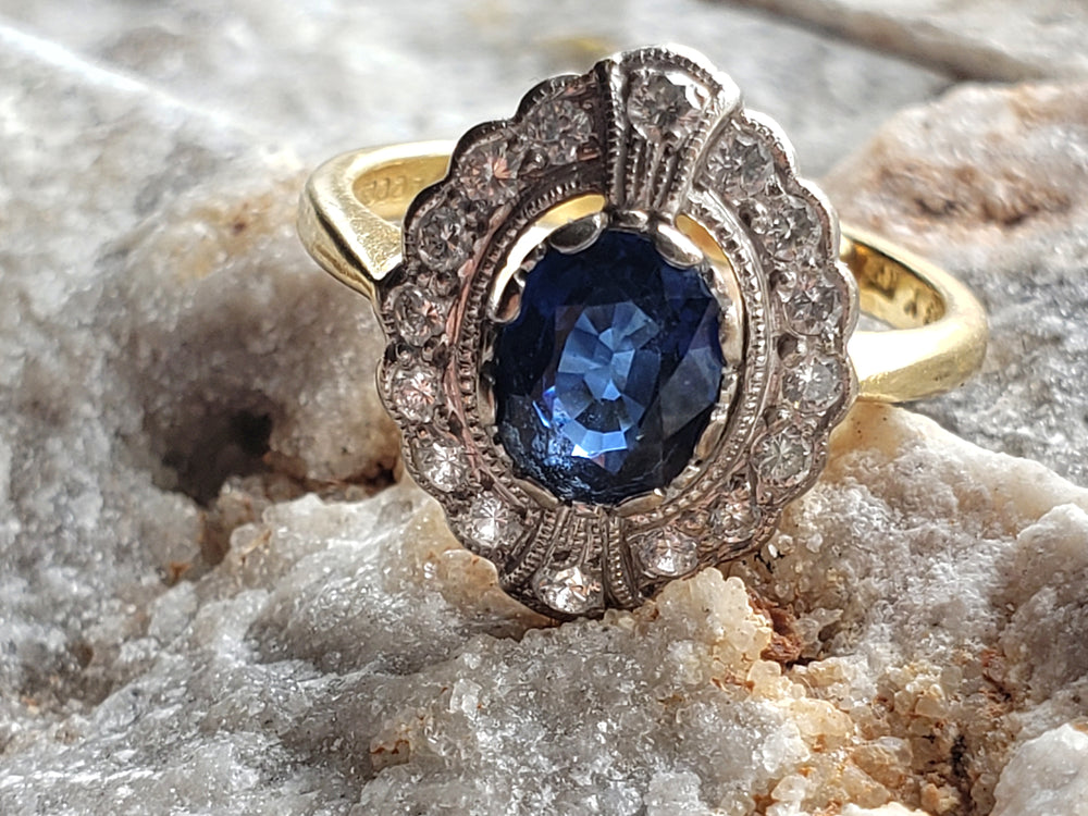 Appraised Vintage Sapphire Ring / Natural Sapphire and Diamond Ring