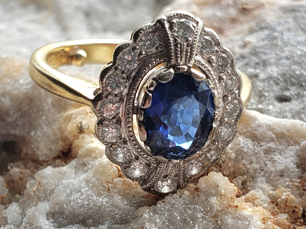 Appraised Vintage Sapphire Ring / Natural Sapphire and Diamond Ring