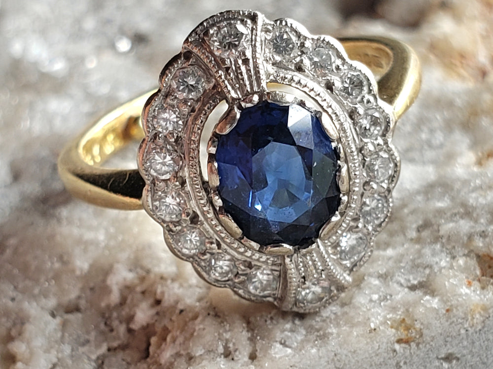 Appraised Vintage Sapphire Ring / Natural Sapphire and Diamond Ring