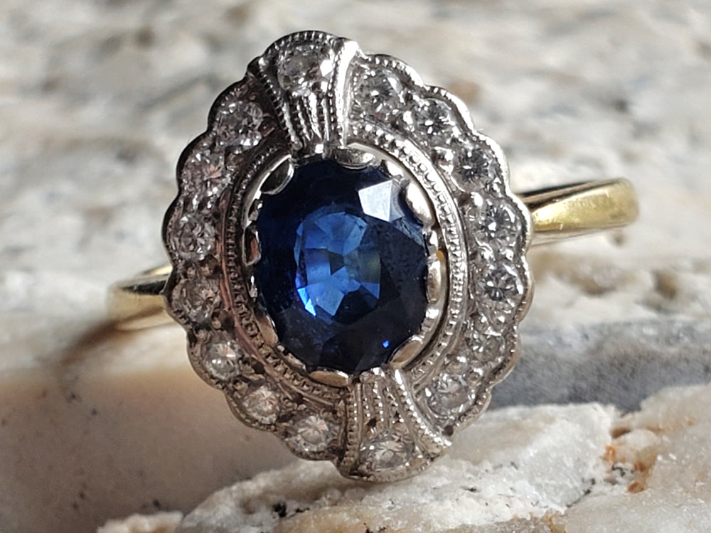 Appraised Vintage Sapphire Ring / Natural Sapphire and Diamond Ring