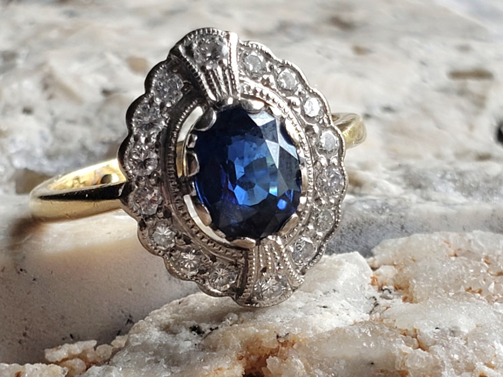 Appraised Vintage Sapphire Ring / Natural Sapphire and Diamond Ring
