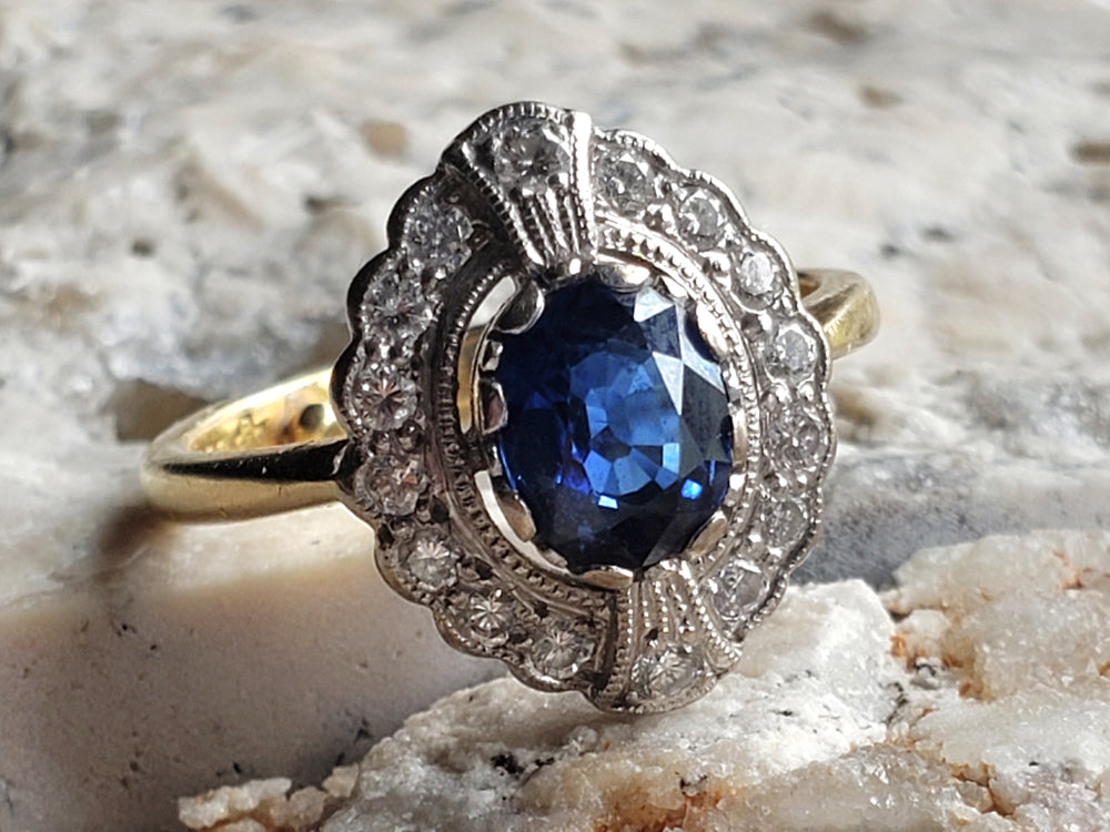 Appraised Vintage Sapphire Ring / Natural Sapphire and Diamond Ring