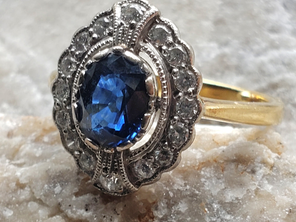 Appraised Vintage Sapphire Ring / Natural Sapphire and Diamond Ring