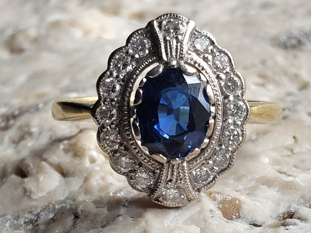 Appraised Vintage Sapphire Ring / Natural Sapphire and Diamond Ring