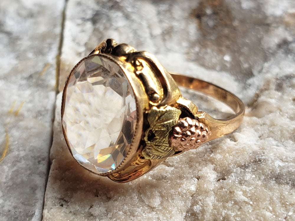 Rock Crystal Ring set in tri-colour gold / Black Hills Gold Ring