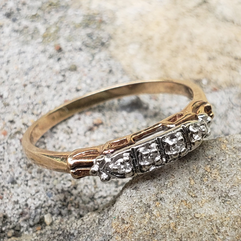 Antique Diamond Wedding Band / Art Deco Diamond Wedding Ring / Two Tone Gold and Diamond Wedding Ring