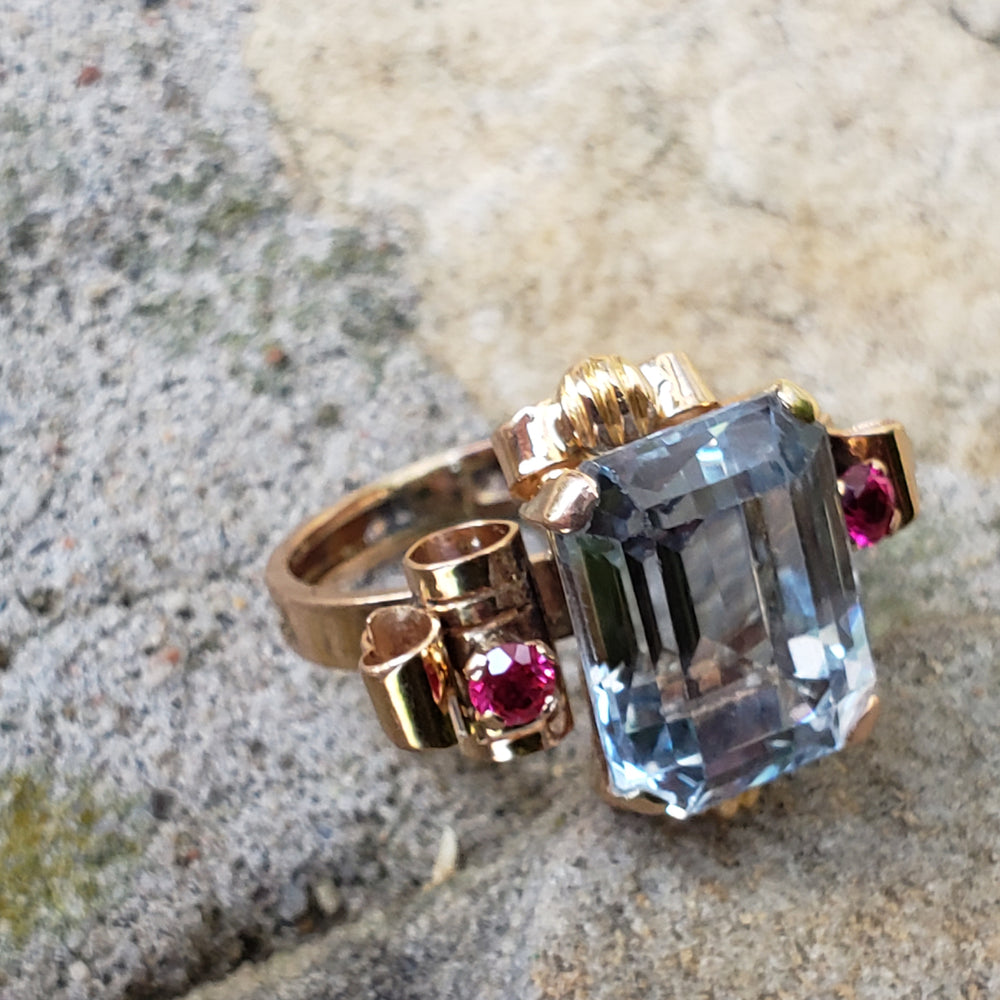 1940s Retro Spinel Ring / Vintage 1940s Gold and Spinel Ring
