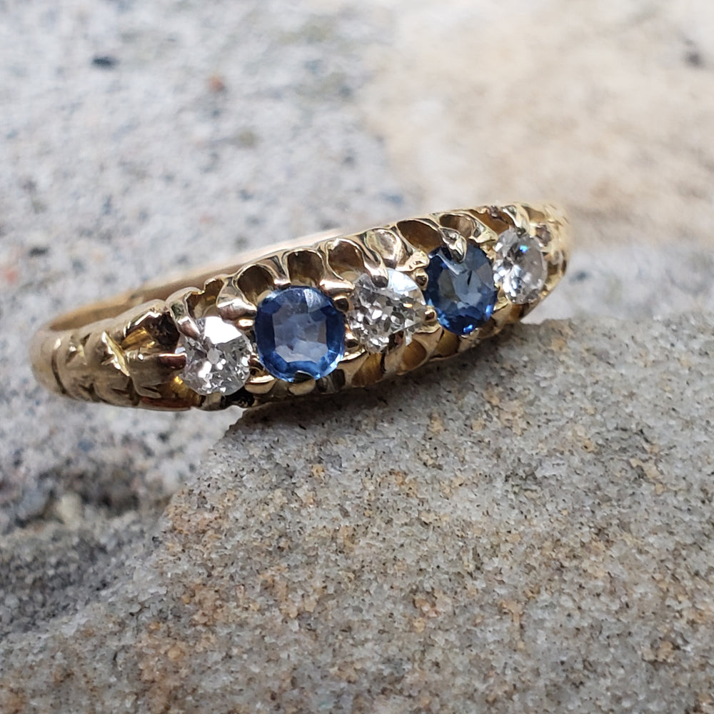 Antique Sapphire and Diamond Ring / Circa 1897 Natural Sapphire and Diamond Ring / Sapphire and Diamond Engagement Ring