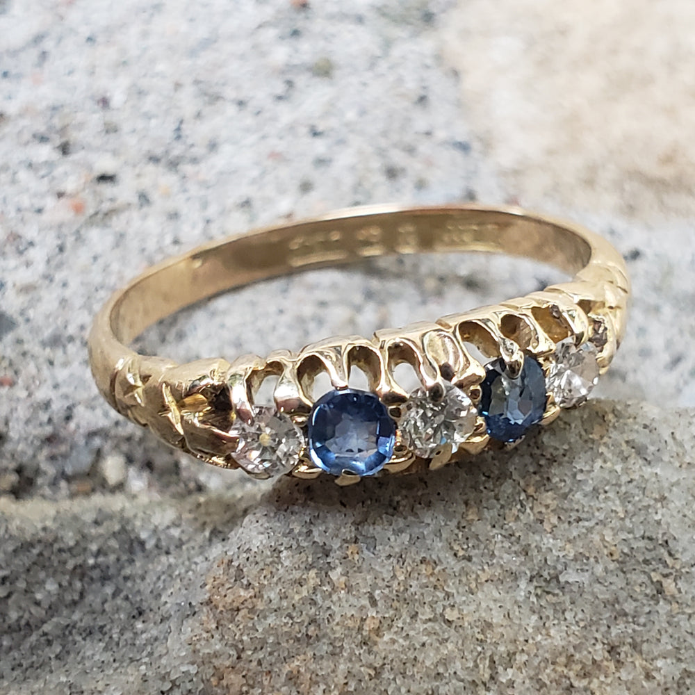 Antique Sapphire and Diamond Ring / Circa 1897 Natural Sapphire and Diamond Ring / Sapphire and Diamond Engagement Ring