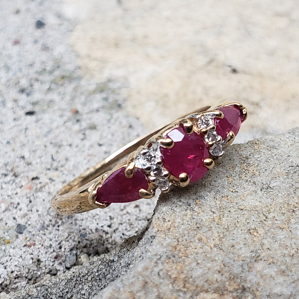 Ruby Ring / Ruby Three Stone Past Present and Future Engagement Ring / July Birthstone Ring / Natural Ruby Ring