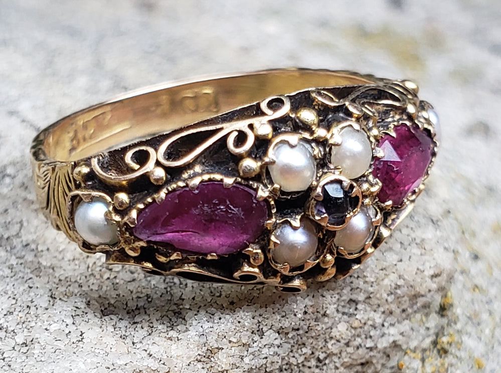 Antique Georgian Pearl, Amethyst and Paste Ring