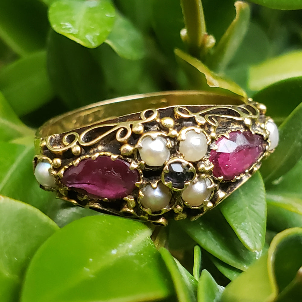 Antique Georgian Pearl, Amethyst and Paste Ring