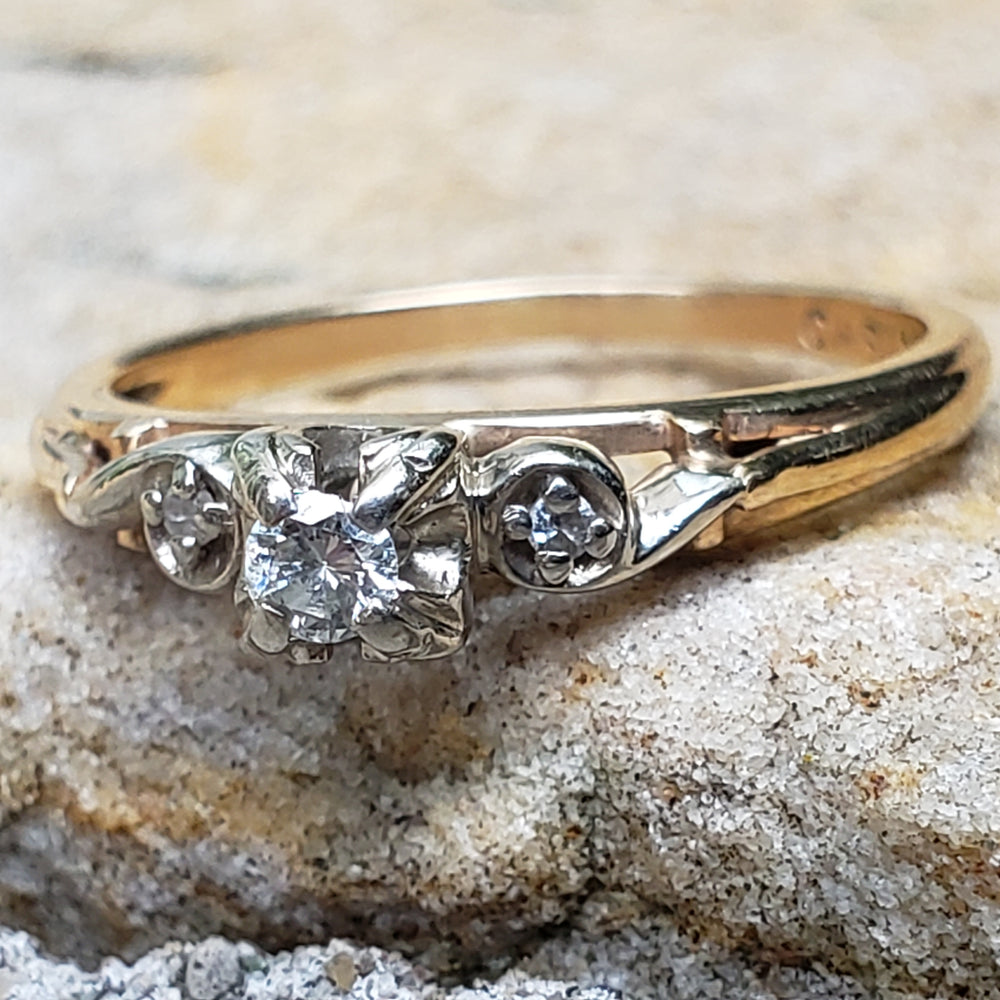 Vintage 1950s Diamond Engagement Ring / Promise Ring / Two Tone Diamond Engagement Ring